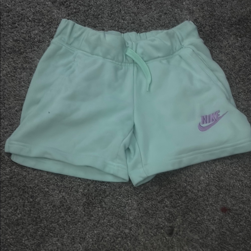 Nike Light Green Shorts with Lavender Logo